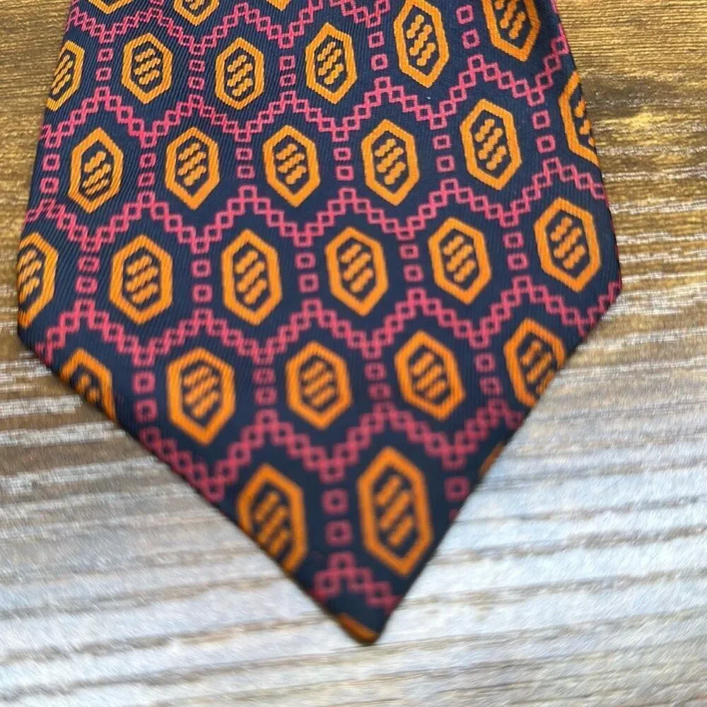 Christian Dior‎ Silk Tie Geometric Print Pink Blue Orange Mens Necktie Paris
